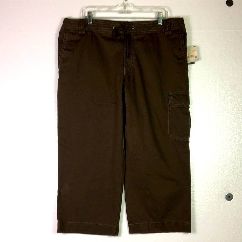 New Liz Claiborne Capris 16W Womens Brown Audra Zip up Draw string Cargo pockets